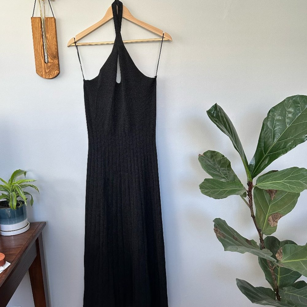 Black Halter Cross Neck Knit Dress